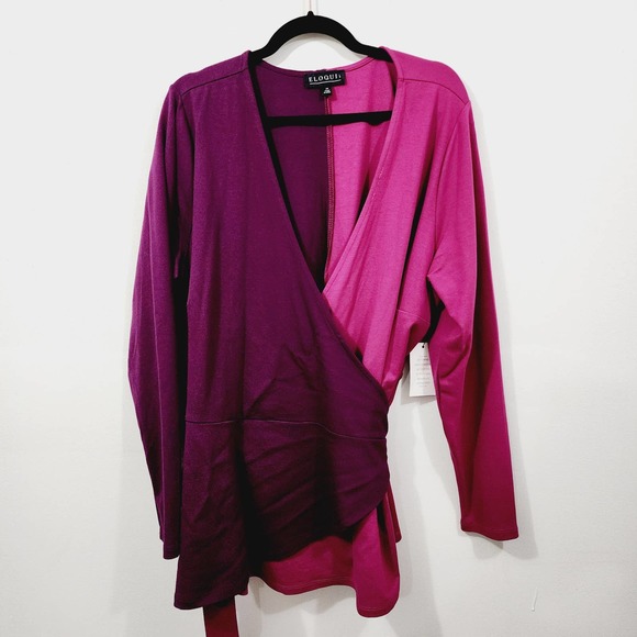 ELOQUII Colorblock Wrap Top Purple Fuchsia Stretch Knit NWT Womens Size Plus 24W - Picture 2 of 11